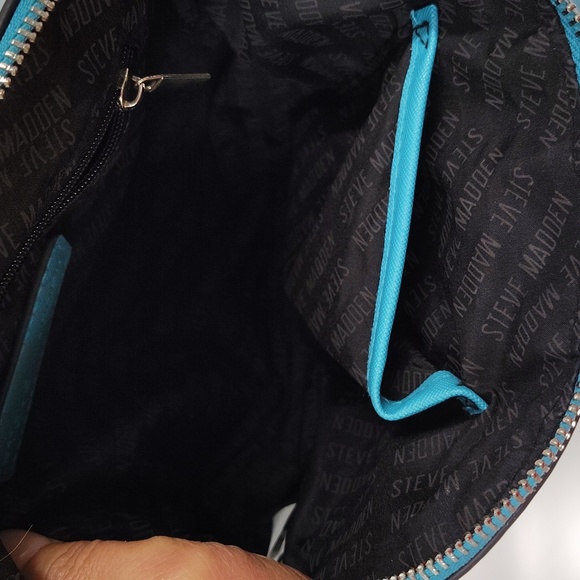 Steve Madden Teal Blue Zip Top Partial Chain Strap Crossbody Bag - Picture 9 of 9